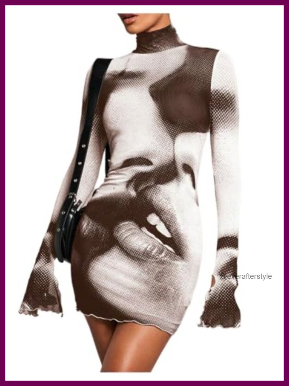 Women's Graphic Print Bodycon Mini Dress Turtleneck Long Sleeve Pencil